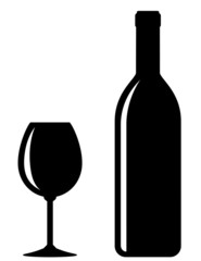 black wine bottle with glass