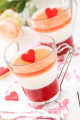 Valentine's day dessert Panna cotta with strawberry mousse