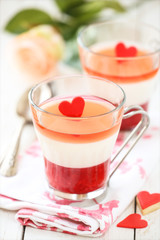 Valentine's day dessert Panna cottawith strawberry mousse