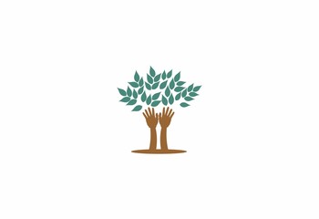 tree, hands,logo illustration, icon, leaf, template