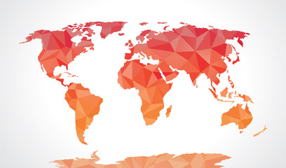 Red polygonal world map vector