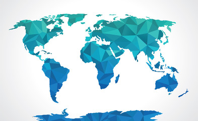 Blue polygonal world map vector