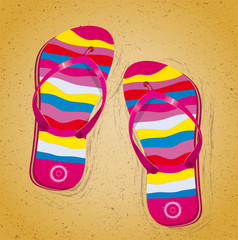 Beach slippers on sand. Illustration 10 version