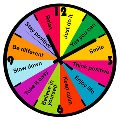 Colored clock with motivation and positive thinking messages