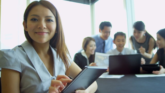 Asian Chinese Businessman Close Up Planning Group Background