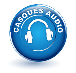 casques audio sur bouton bleu