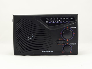 Black radio receiver on white background