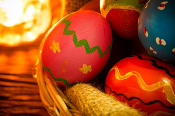 Easter eggs on basket