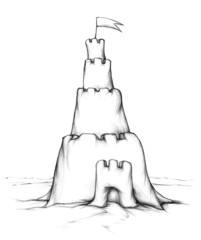 Sandburg mit hohem Turm