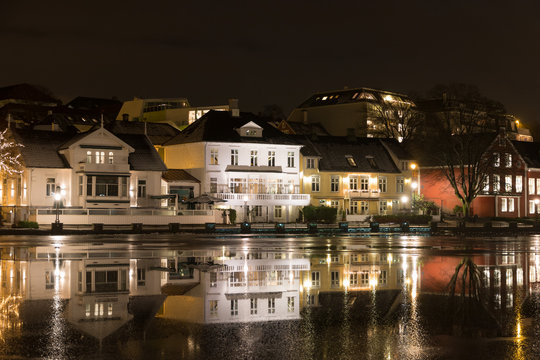 Stavanger City Lake at Night