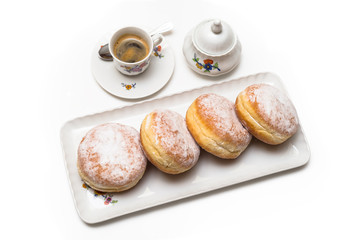 Krapfen and hot coffee