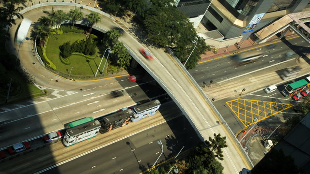 Time lapse city traffic Highway flyover, Hong Kong, China