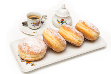 Krapfen and hot coffee