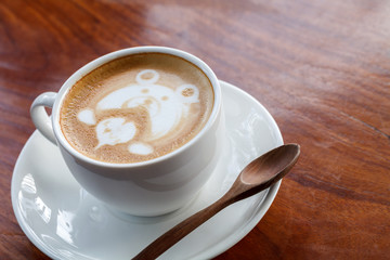 cup of coffee mocha on wooden