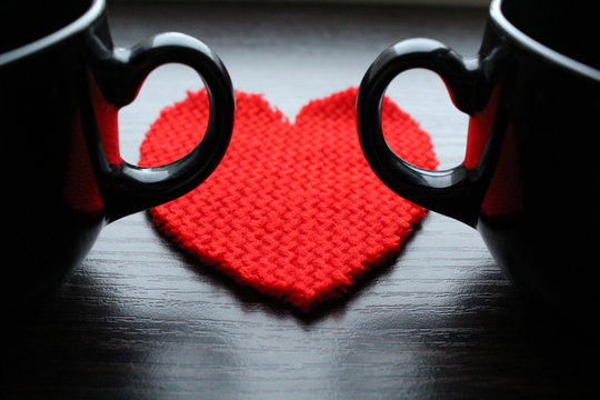 Black cups  and red heart