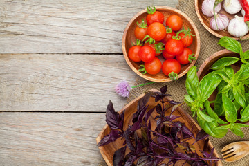 Fresh farmers tomatoes and basil