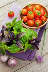 Fresh farmers basil and tomatoes