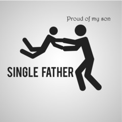 single father holding her son over gray color background