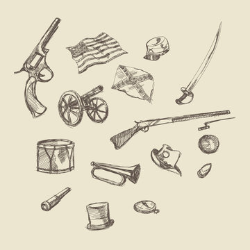 Civil War Object Hand Drawing Illustration