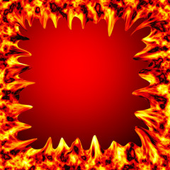 Fire burn on red background with copy space