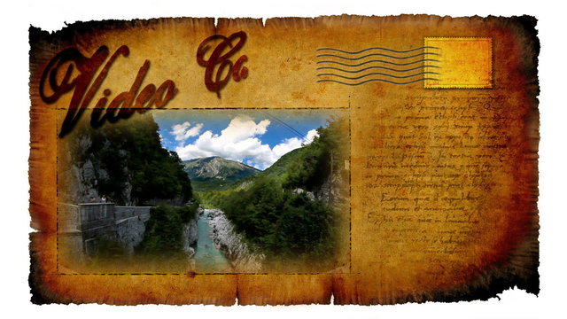 Animated video card with moving picture of river in Slovenia