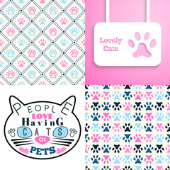 Vector illustration of cat silhouette with blue eyes and message