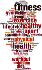 Fitness word cloud concept. Vector illustration
