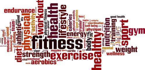 Fitness word cloud concept. Vector illustration