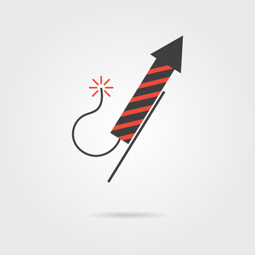 striped firework rocket icon with shadow