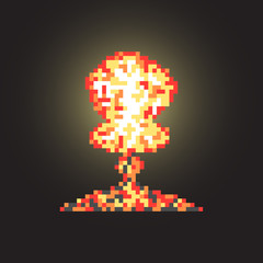 colored atomic explosion in pixel art with flash