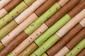 Pattern of colorful waffle rolls