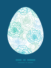 Vector blue line art flowers Easter egg sillhouette frame card
