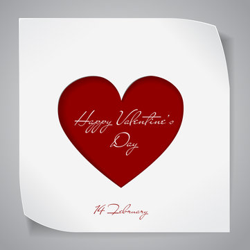 Valentines Day paper background with red cutting heart.