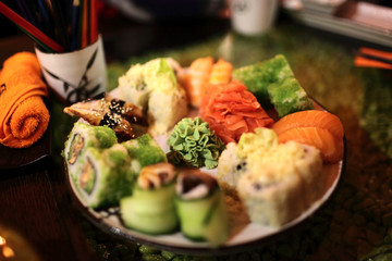 Plate with set of sushi