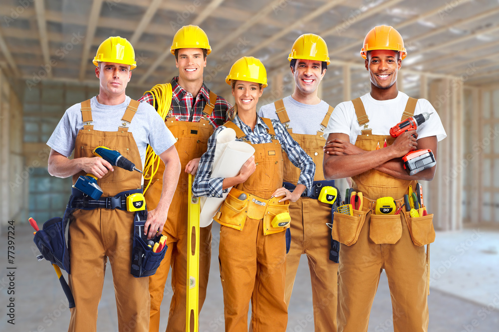 Sticker group of construction workers.