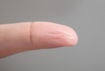 Wrinkled skin of finger