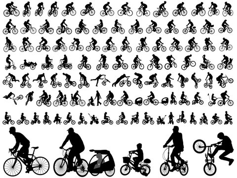 106 high quality bicyclists silhouettes - vector