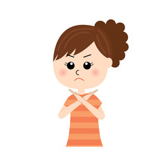 A young woman making an x sign by crossing her arms