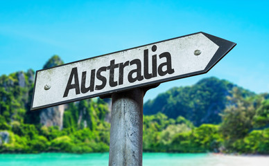 Australia sign with a beach on background