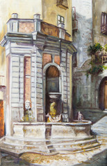 oil painting of a fountain in Salerno - 77402828