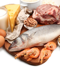 Food high in protein isolated on white