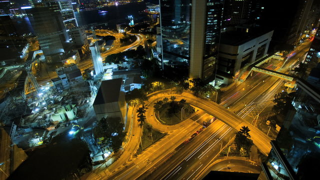 Time lapse illuminated city view Downtown Hong Kong, China