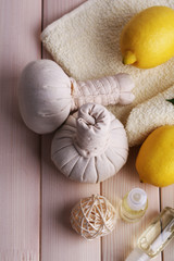 Spa still life on wooden planks background