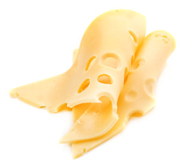 Sliced cheese isolated on white background