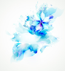 Fototapeta na wymiar Light abstract blue poster with flower
