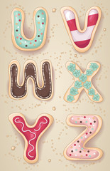 Hand drawn letters U through Z in the shape of cookies - 77407245