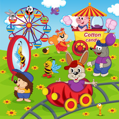 Obraz na płótnie Canvas animals in amusement park - vector illustration, eps