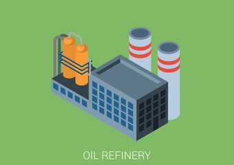 Oil refinery plant flat 3d web isometric infographic concept