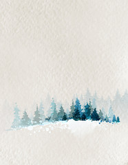 winter landscape with fir forest and deer
