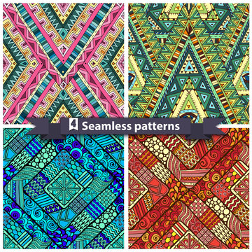 Set of tribal doddle rhombus seamless pattern